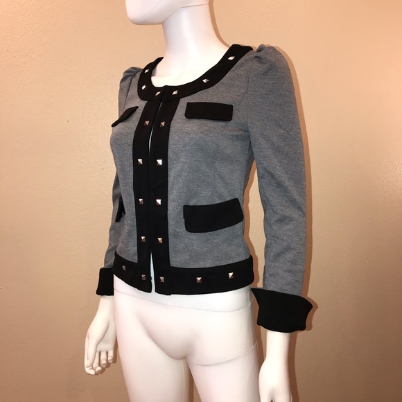 TCEC Blazer Jacket Grey Black Slim Fitted Cropped - Picture 4 of 15